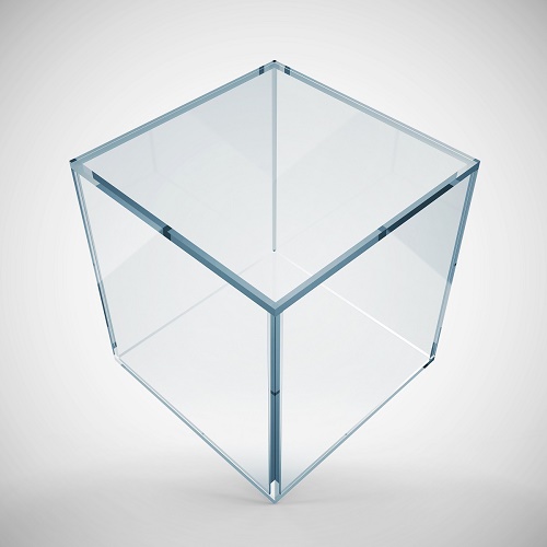Empty Glass Cube on gradient background